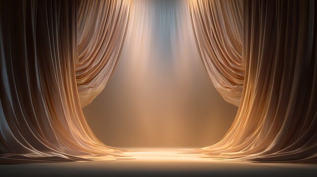 Elegant stage backdrop with gold curtains for theater performance background