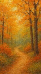 Fototapeta premium soft oil pastel quiet fall path in woods mobile wallpaper