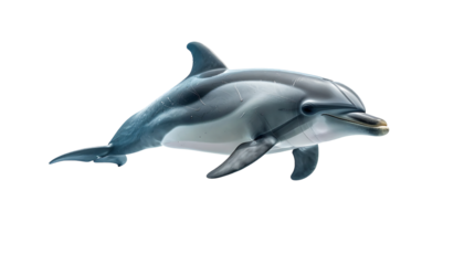 A sleek, grey dolphin with a distinct dark stripe along its flank, swimming gracefully, depicted in a detailed, lifelike illustration