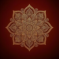 Elegant golden mandala design on a deep red gradient background.