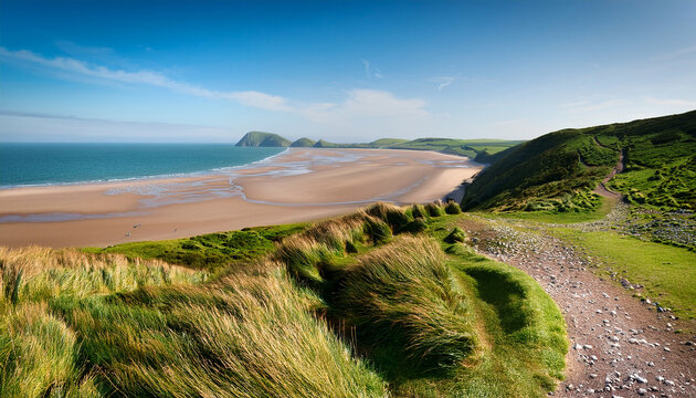 Rhossili Bay In The Gower Peninsula On A Summer S Day In Swansea Wales