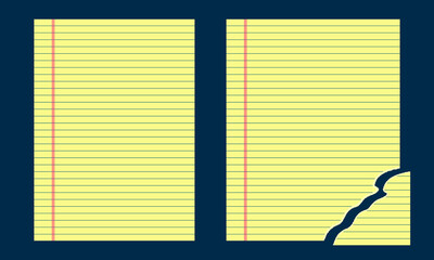 Horizontal Yellow Legal Pad Lined Paper Notebook Sheet Background. Blank Note Lines Ripped Texture. Empty Grid Notepaper Diary Torn Page. Striped Ruled Classic Business Journal Illustration