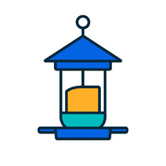 Obraz premium Colorful hanging bird feeder icon with suet block.