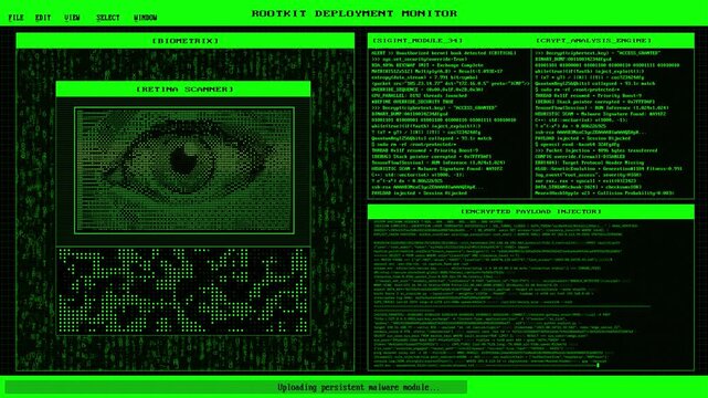 Hacking Retina Scan Console &ndash; Cyber Security Rootkit Deployment Digital Background Animation