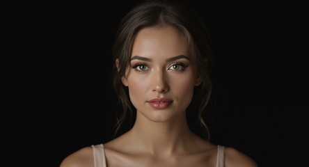Fototapeta premium Beautiful Woman Portrait, Close-up Face, Natural Makeup, Fashion Model, Skincare, Cosmetics, Beauty Shot, Studio Photography, Elegant, Attractive, Female, Girl, Pretty, Glamour, Model Posing, Dar
