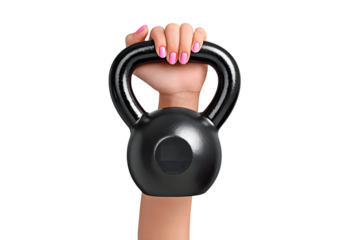 Female Hand Holding Black Kettlebell Strong Fitness Equipment on Isolated Background. Ai Generated Images