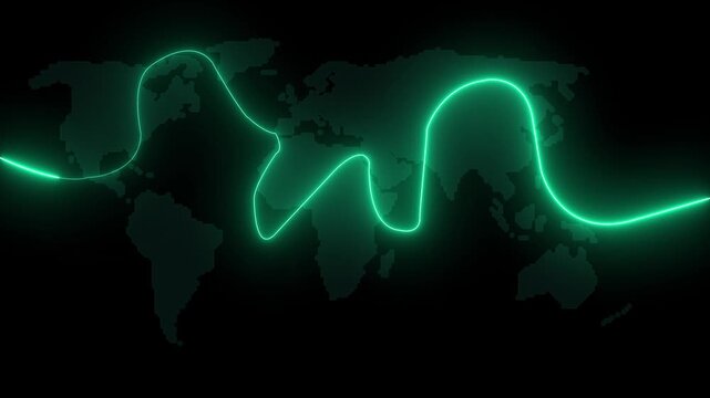 Abstract colorful neon lights animated on a black background. Movement of neon diagonal lines orworld map background animation 4k.  . Seamless loop animation glowing neon lines streaming across. 