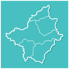 Fototapeta premium Clean and scalable outline of a country map in red and blue with helvetica and courier text elements