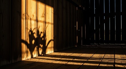 Golden Hour Light Fills Old Barn Interior With Shadows