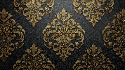 Dark luxury wallpaper with golden ornaments, seamless pattern
