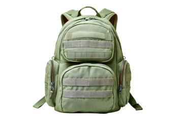Olive Green Tactical Backpack Detail Front View Isolated on transparent background. Ai Generated Images