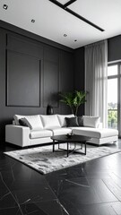 Obraz premium Modern Luxury Living Room Interior Design Black and White Decor.