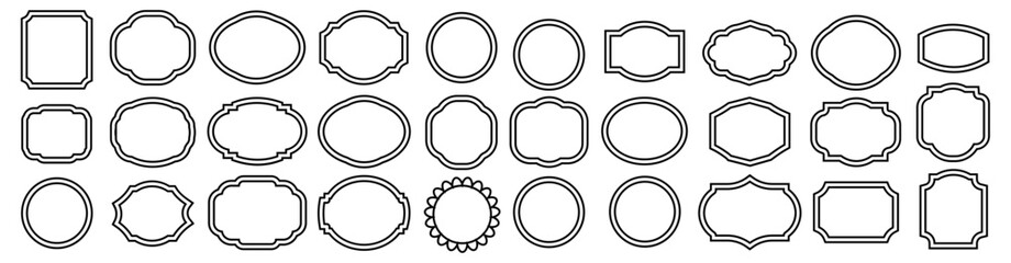 A vector set of labels and vintage frame shapes isolated on white background