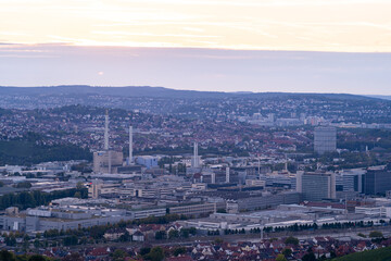 Stuttgart industrial district and residential areas at sunset