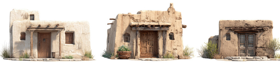 Three adobe structures