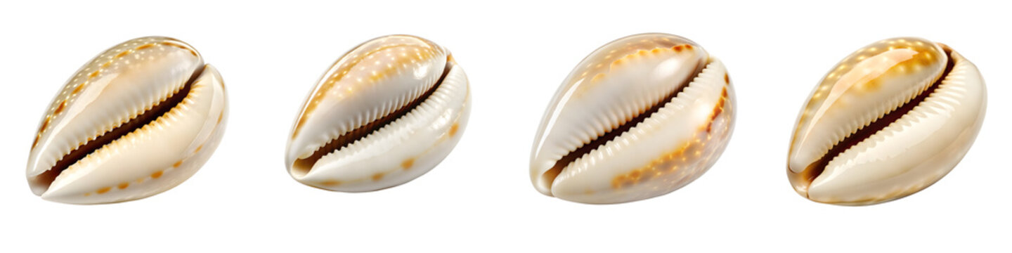 Four cowrie shells isolated on transparent background