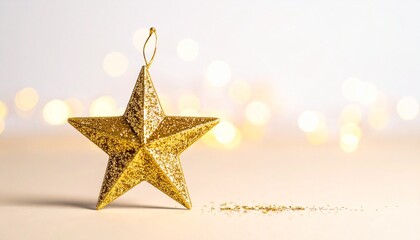 Obraz premium Golden Glittering Star Ornament Festive Holiday Decoration.