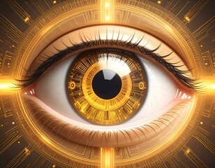 Fototapeta premium Futuristic Eye with Golden Circuitry