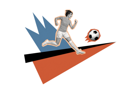 Composite photo collage of happy girl striker run football ball championship euro esport game play isolated on painted background