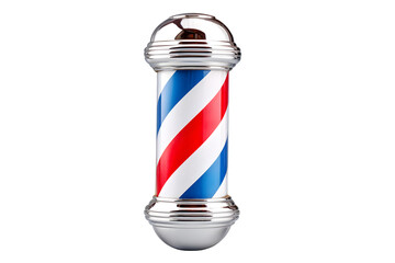Classic barber pole with vibrant red, white, and blue stripes offers a timeless symbol of grooming and style for any salon.