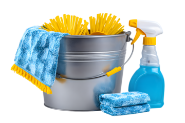 Sparkling clean home begins with this professional bucket, brushes, and spray bottle set ready for action