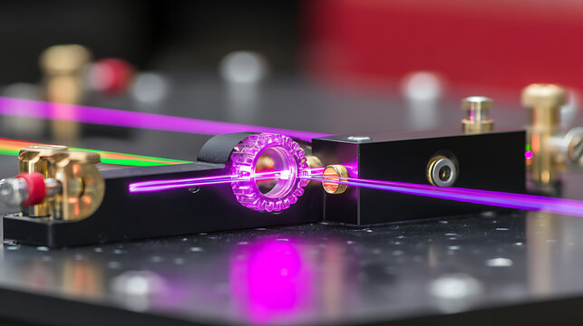 Laser beam passing through optical components in a laboratory setup