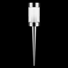 Modern stainless steel garden light with subtle green illumination isolated on transparent background
