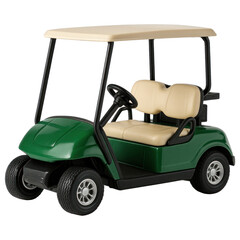Green Golf Cart with Beige Seats for Leisure and Sport Activities in Outdoor Environments