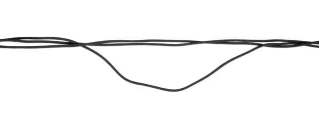 black fiber strings hanging isolated on white or transparent png