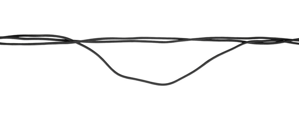 black fiber strings hanging isolated on white or transparent png