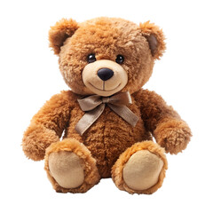 Obraz premium Fluffy brown teddy bear with satin bow isolated on black stuffed animal