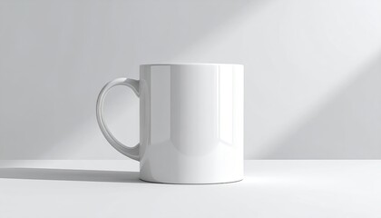 Fototapeta premium White Ceramic Mug Against a Neutral Background with Sunlight and Shadows in Minimalist Style Optimized for Adobe Stock Photo