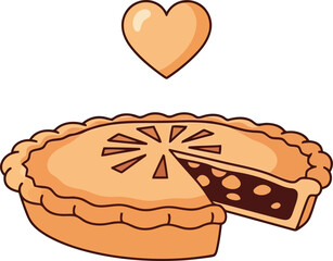 Delicious baked apple pie with heart symbol freshly made homemade sweet dessert vector