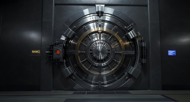 Large Circular Vault Door, Metal Security Door, Bank Security, Industrial Design, Futuristic Safe, Steel Door, Security System, Closed Door, Metal Texture, Modern Safe, Strongbox, Vault Door Clos