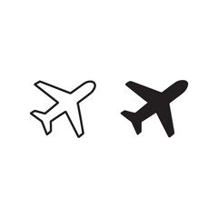 Airplane Icon Set with Outline and Solid Vector Style