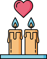 Romantic heart and two lit candles for love celebration valentine romance vector