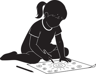 Girl Drawing Sun on Paper Silhouette