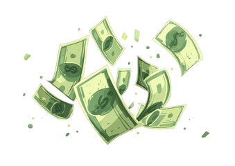 Cartoon depiction of flying money