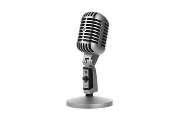 Fototapeta premium Vintage silver microphone on a stand iconic studio recording equipment detailed. isolated on transparent background