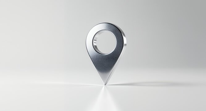 Metallic Location Marker Icon, 3D Render, Navigation Pointer, GPS Symbol, Silver Map Pin, Shiny Pin, Simple Minimalist Design, Abstract Background, Technology Graphic, Website Element, App Icon,