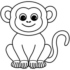 Cartoon illustration outline of a sitting monkey 