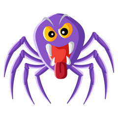 Purple spider with sharp teeth and a tongue.