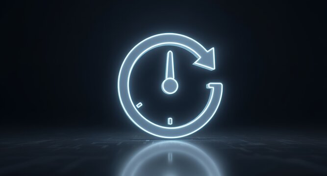 Neon Clock Icon Time, Renewal, and Cycle Concept for Digital Design and UI
