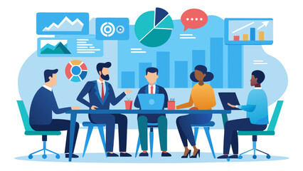 Fototapeta premium Vector art of business team having a meeting to discuss the companys performance