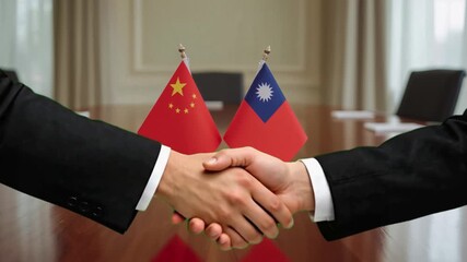 China and Taiwan business leaders shake hands for peace, symbolizing partnership and cooperation in a globalized economy for mutual growth - Powered by Adobe