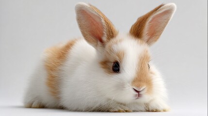 Fluffy rabbit floating with ears long and cute over bright white background
