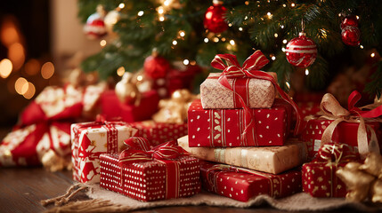 Christmas presents under tree holiday gifts celebration festive season