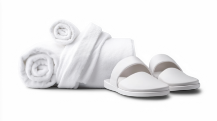 Hotel essentials - Towels and slippers on a transparent background