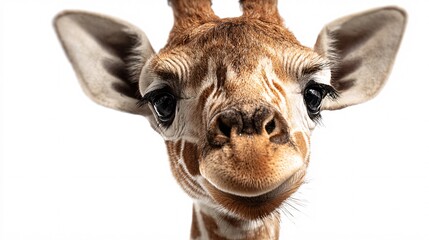 Naklejka premium Baby giraffe floating softly with sweet smile isolated on white background
