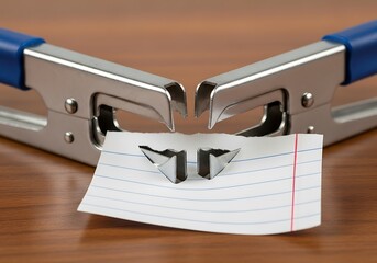 Confrontation of stapler removers with extracted staples on lined paper offers a unique perspective